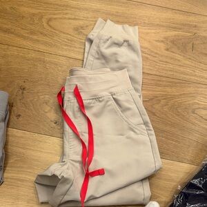 Figs Beige Joggers with Red Drawstring